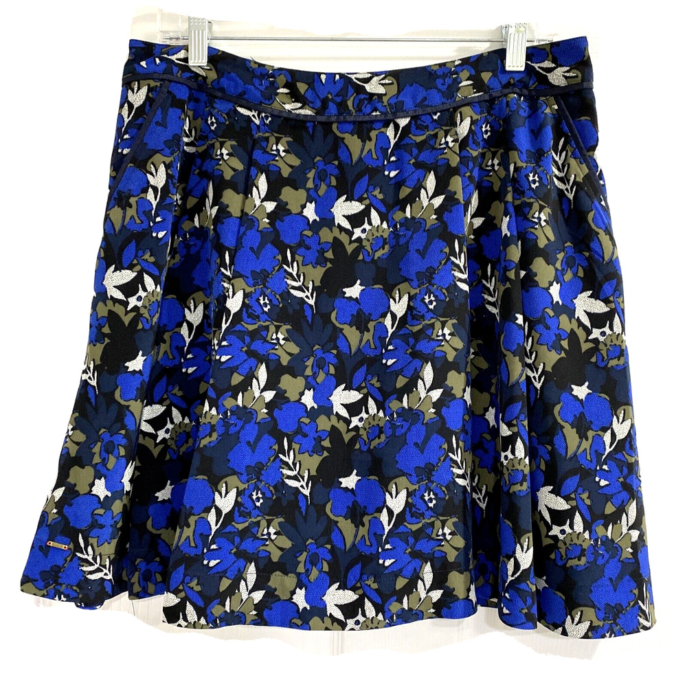 Tommy Hilfiger casual skirt size 12 blue print side pockets lined pleated preppy